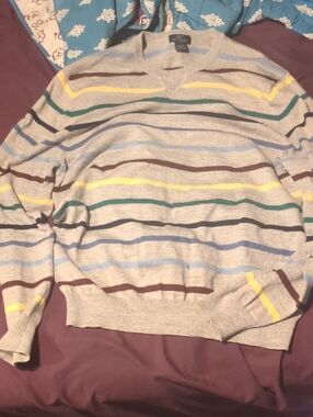 Brooks Brothers Merinon wool V-Neck Sweater with Color Stripes *Please Read*